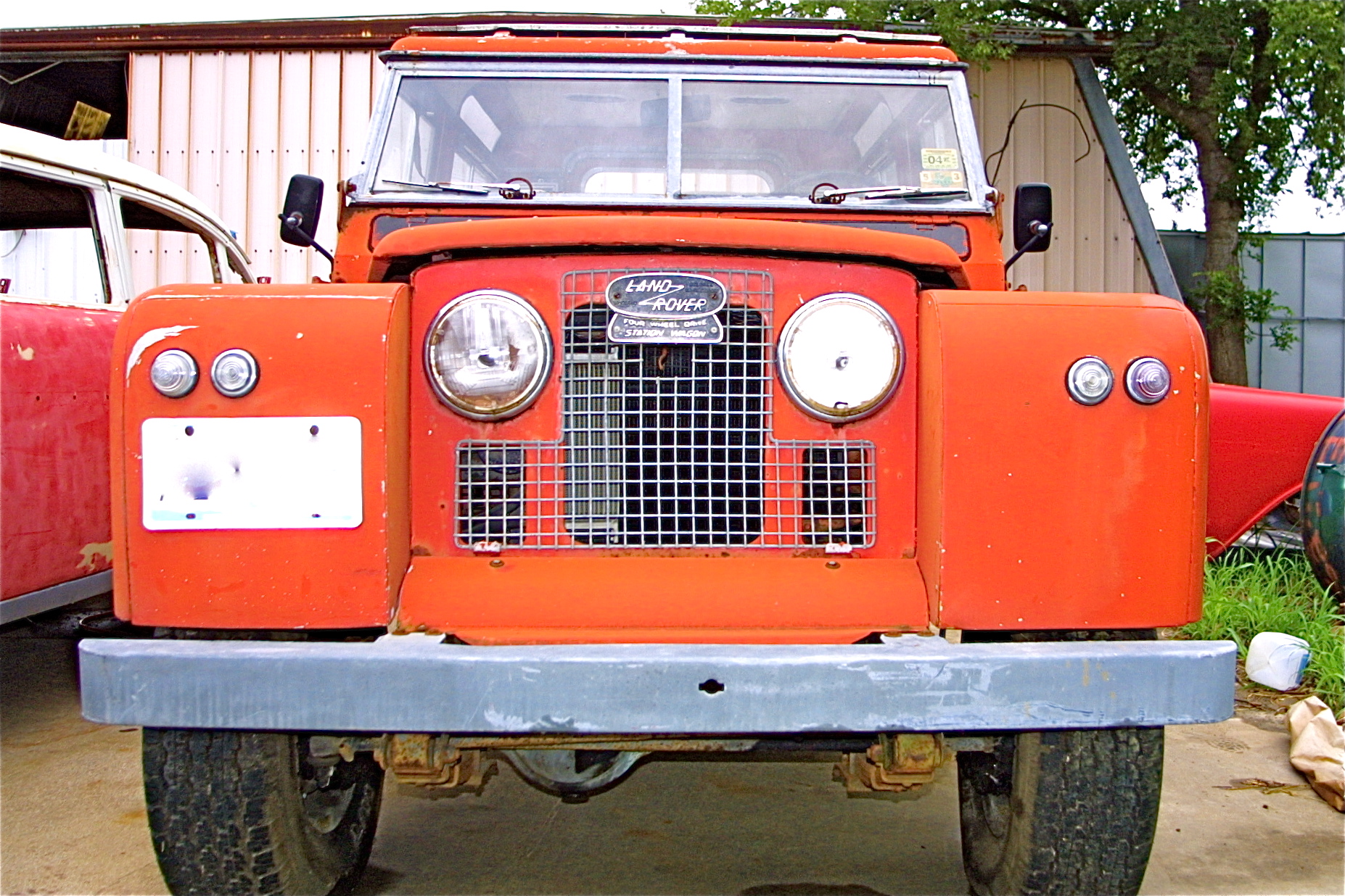 Red Land Rover front view