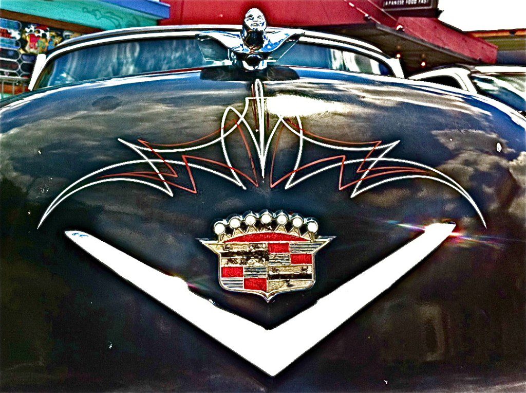 1953 Custom Cadillac on S. Congress Ave Hood Emblem