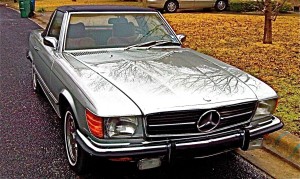Silver Mercedes 350 SL Front View