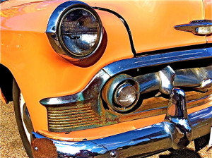 salmon 50s  chevy front detail