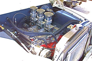 1949 White Mercury Custom at Mercury Charlie engine