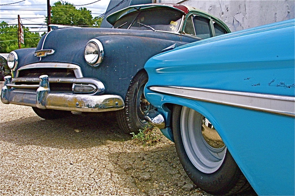 1959 Blue Chevrolet at S. 1st St Performance PLUS 1950 chevy