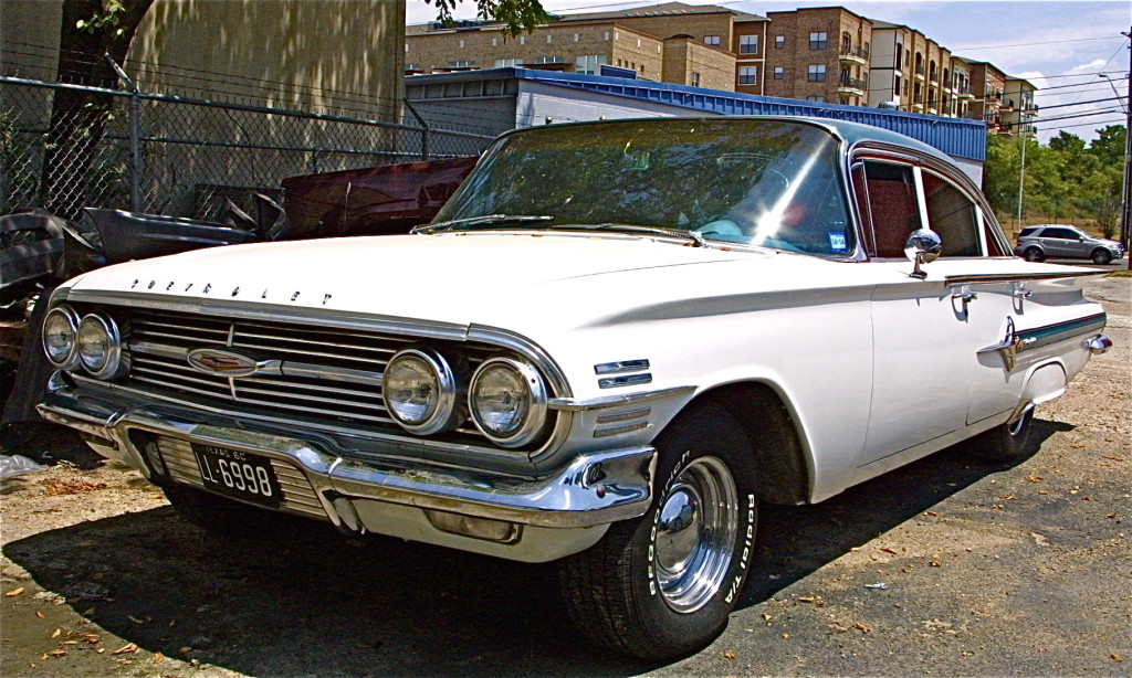 White 1960 Chevrolet Impala Sedan in Austin TX, front quarterjpg