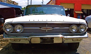White 1960 Chevrolet Impala Sedan in Austin, front view