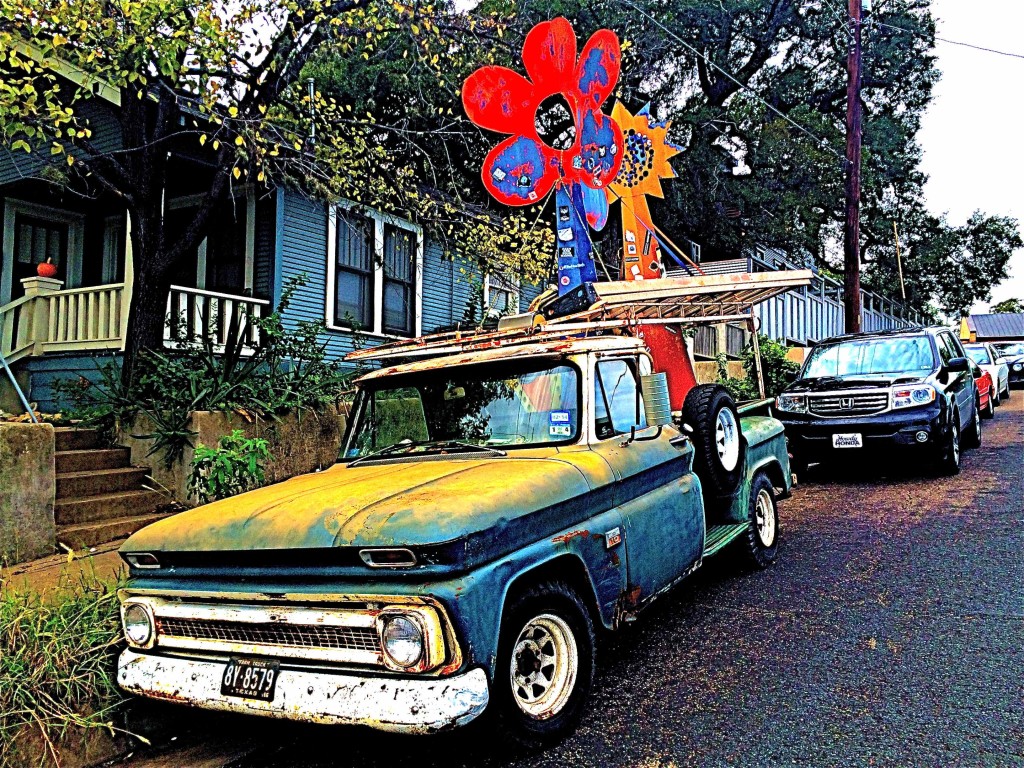 Art in 1964 Chevy Pickup on SoCo, Austin TX