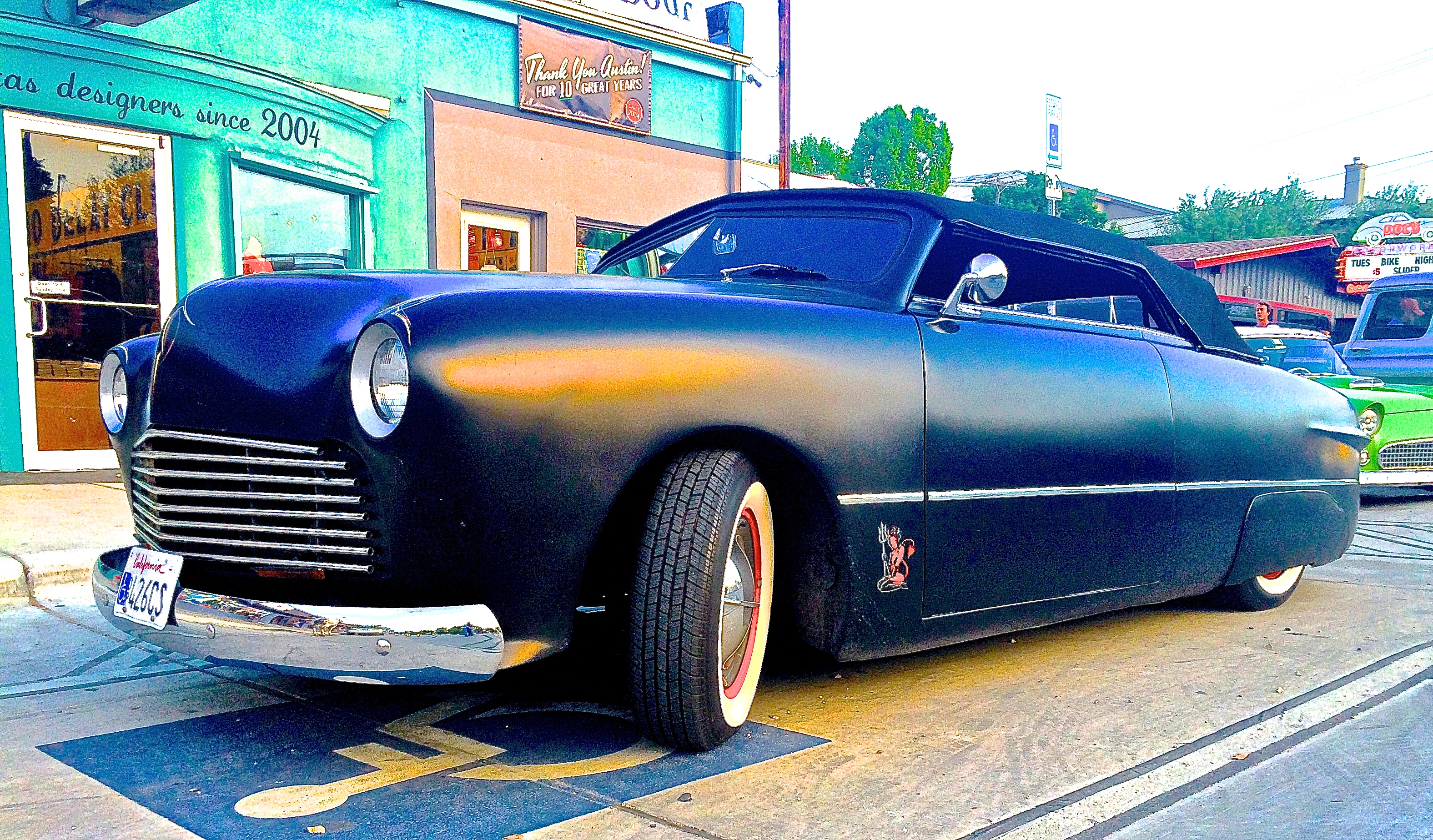 Early 50s Ford Custom on S. Congress Ave, Austin TX front quarter