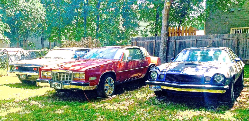 3 GM cars in backyard
