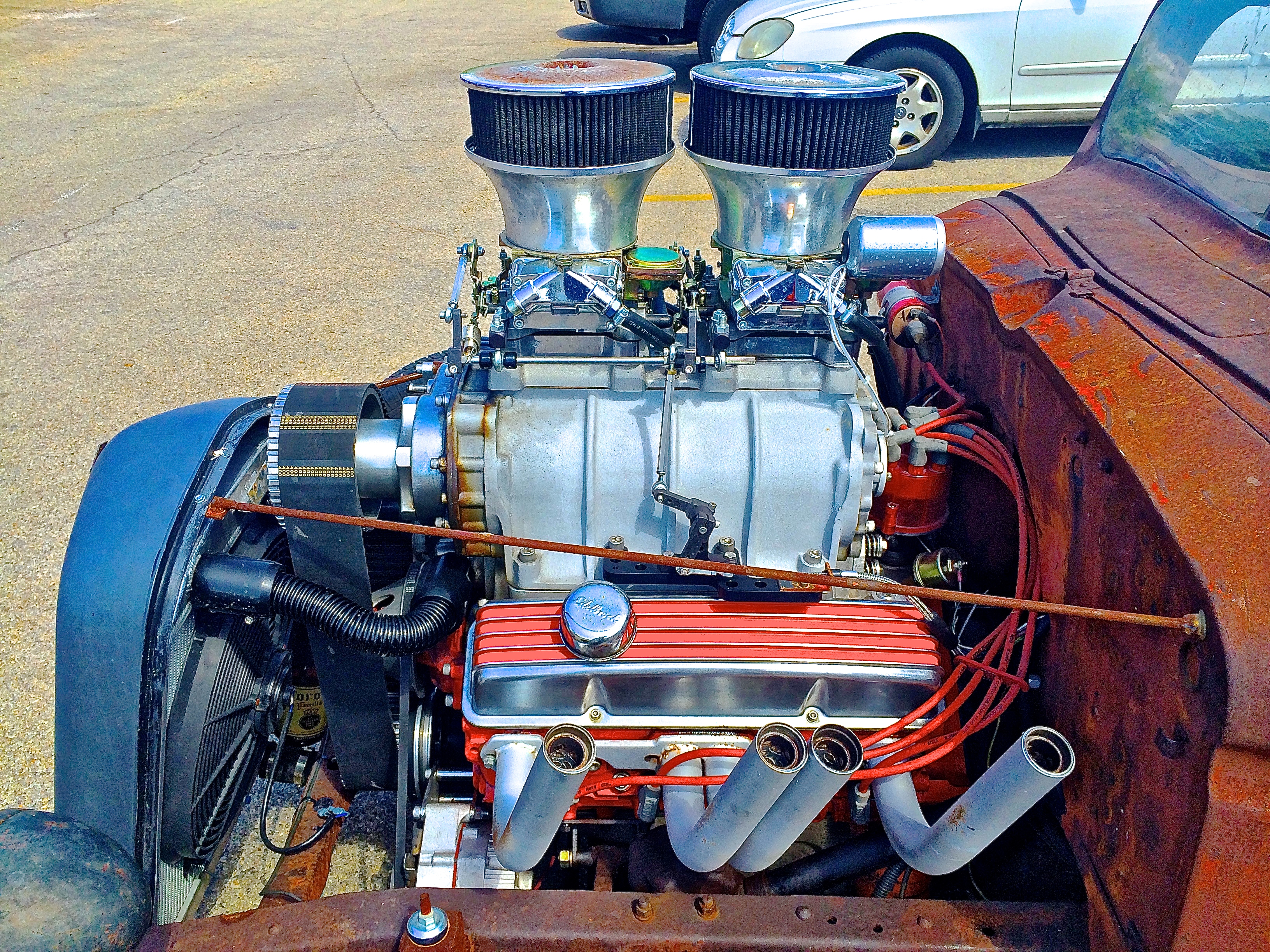 Blown Rat Rod Pickup on S. Lamar - engine