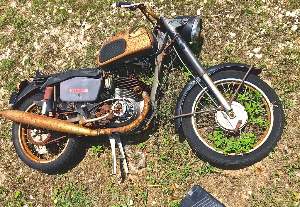 Jawa Motorcycle in field, Ausitn TX