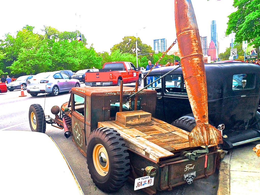 Patriotic Ford Rat Rod truck on S. Congress Ave, Austin TX