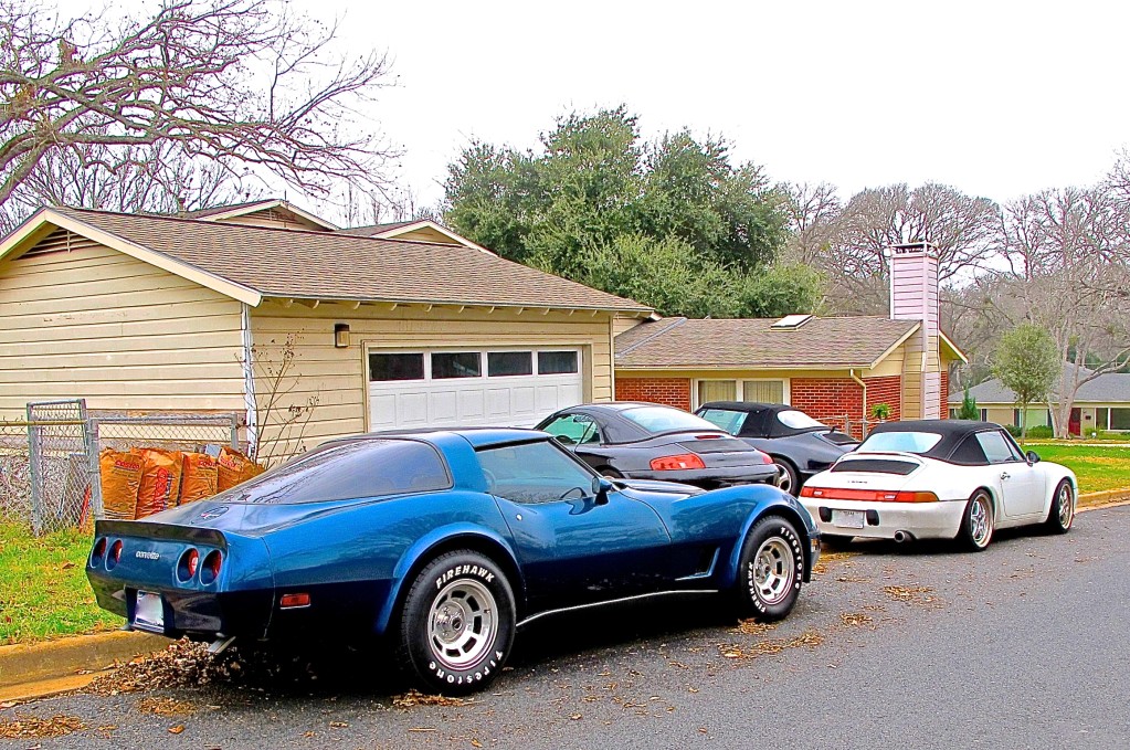 Porsches and Corvette in Allandale, Austin Texas