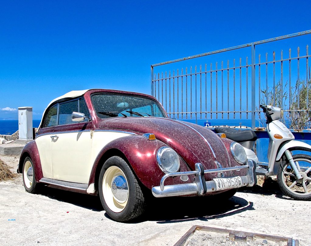 Classic VW convertible in Santorini, Greece