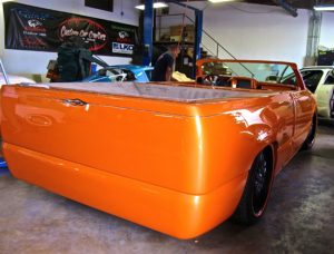Orange Custom Chevy Truck in Austin TX rear